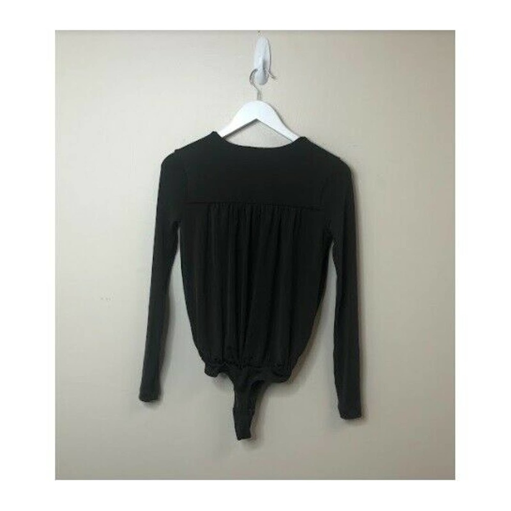 Free People Womens Turnt Draped Long Sleeve Bodysuit Top Dark Green XS, $68 NWT - Picture 6 of 6